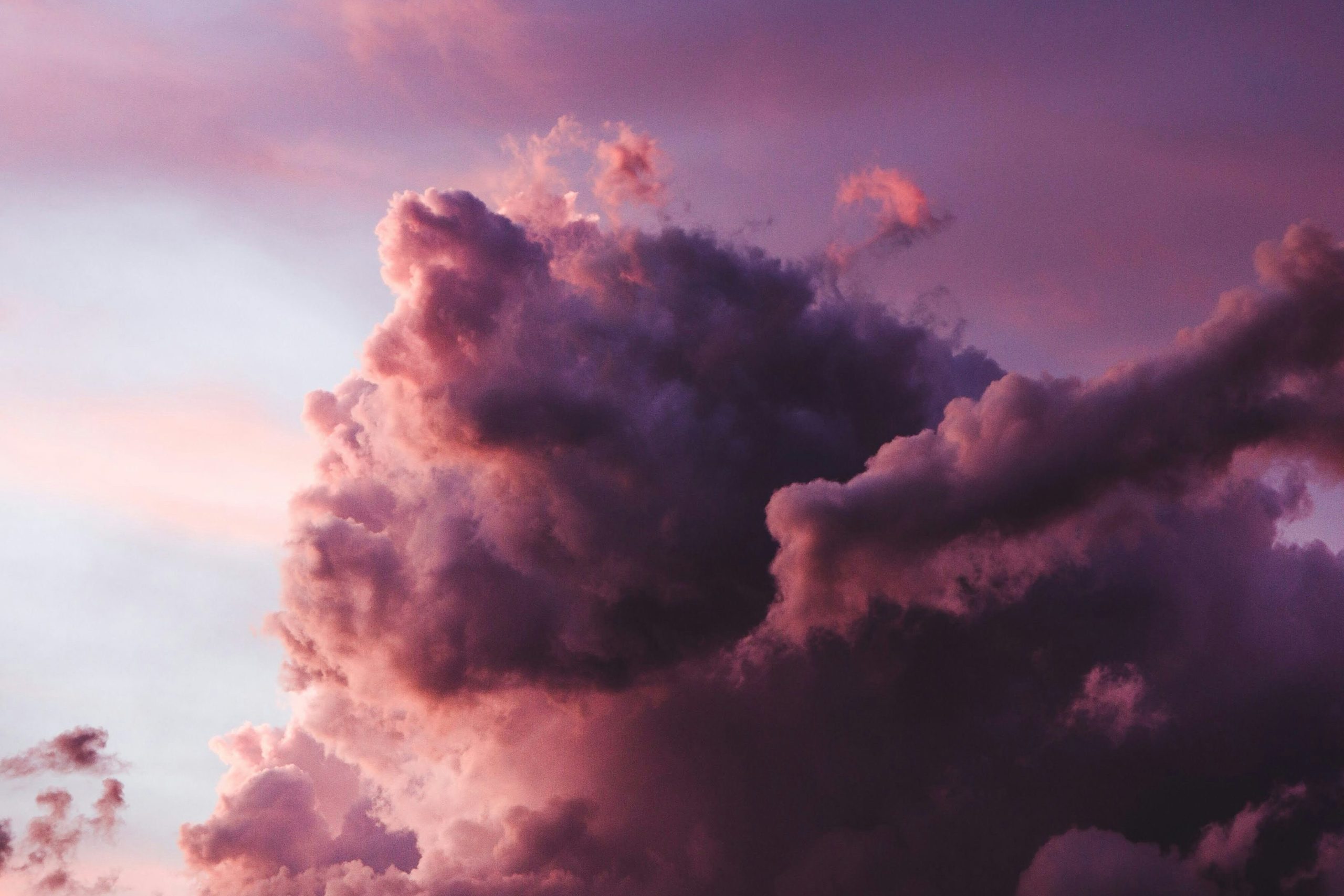 Violet clouds in the sky.